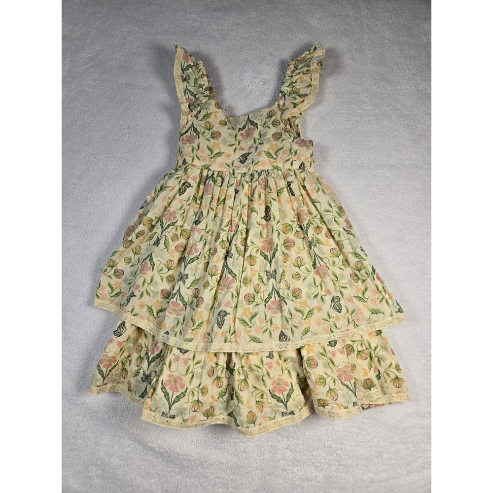 Cupcakes and Cashmere Floral Butterfly Tiered Cotton Dress Lace Trim Cream 7